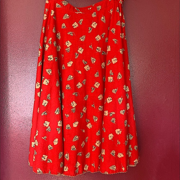 Gorgeous RARE Free People linen cotton full skirt size 10 Red w Gold flowers - Picture 3 of 10